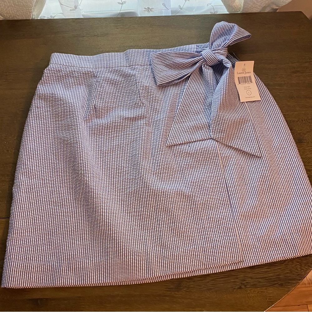 NEW Lauren James Wrap Skirt Royal Stripe Size L